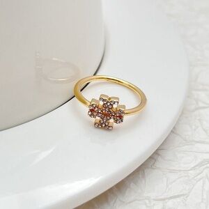 Tory Burch Gold Ring with Silver Pavé  Accents Size 7